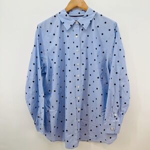 VTG Talbots‎ Blue Polka Dot Button-Down Cotton SZ 1X Long Sleeve Blue DD37